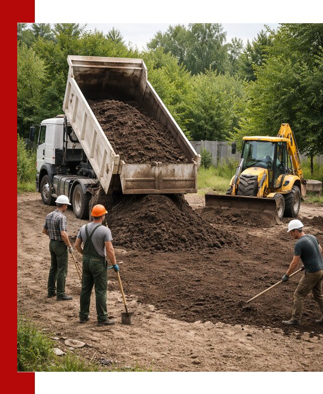 Доставка и укладка грунта для выравнивания участка в Омске