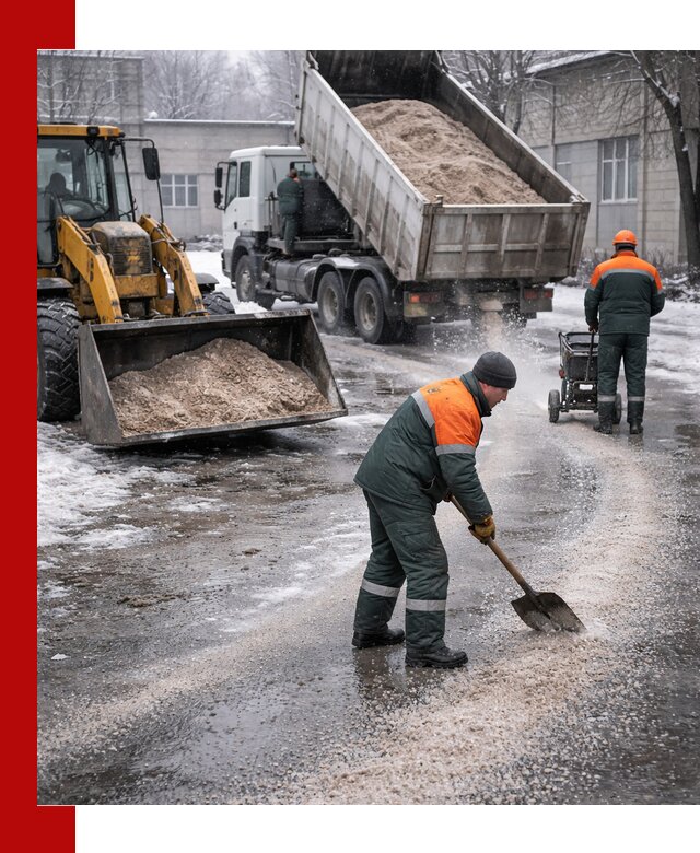 Реагент против гололеда с доставкой и нанесением в Омске