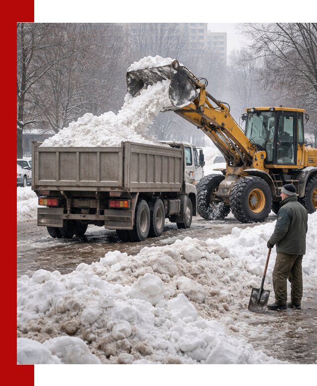 Вывоз снега грузовой техникой в Омске оперативно и чисто