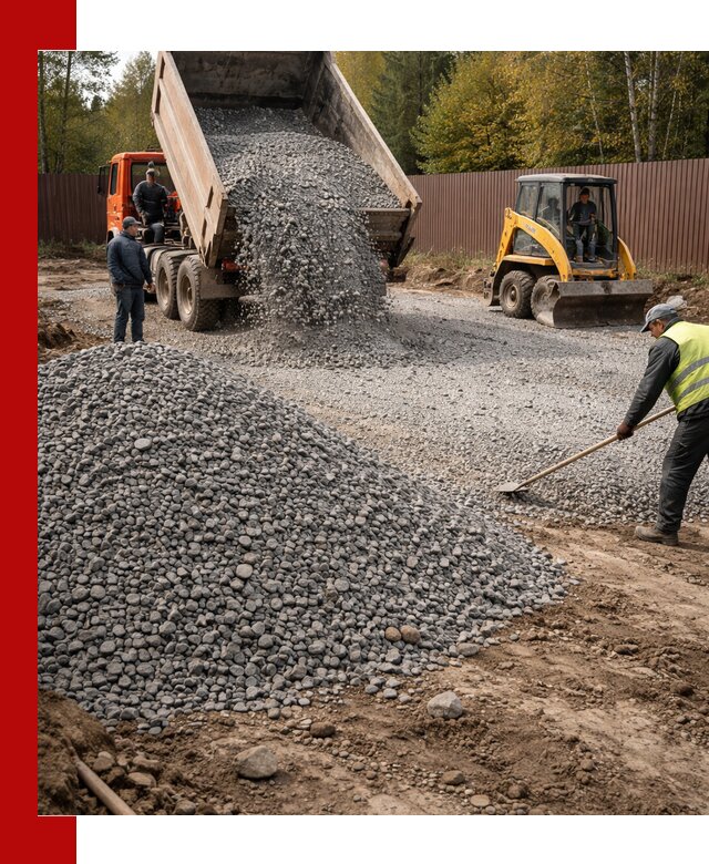 Отсыпка участка щебнем с доставкой и уплотнением в Омске